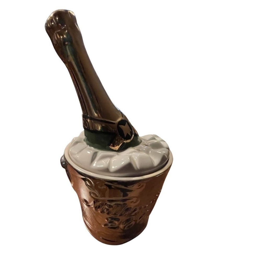 Clay Art Ceramic Champagne Bottle Ice Bucket Cookie Jar Gold New Year 2000 VTG